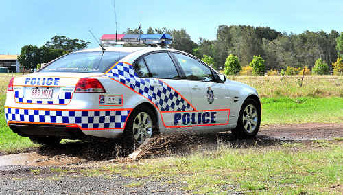 Police race into a property where a car ended up in a dam during an alleged theft. Police race into a property where a car ended up in a dam during an alleged theft.